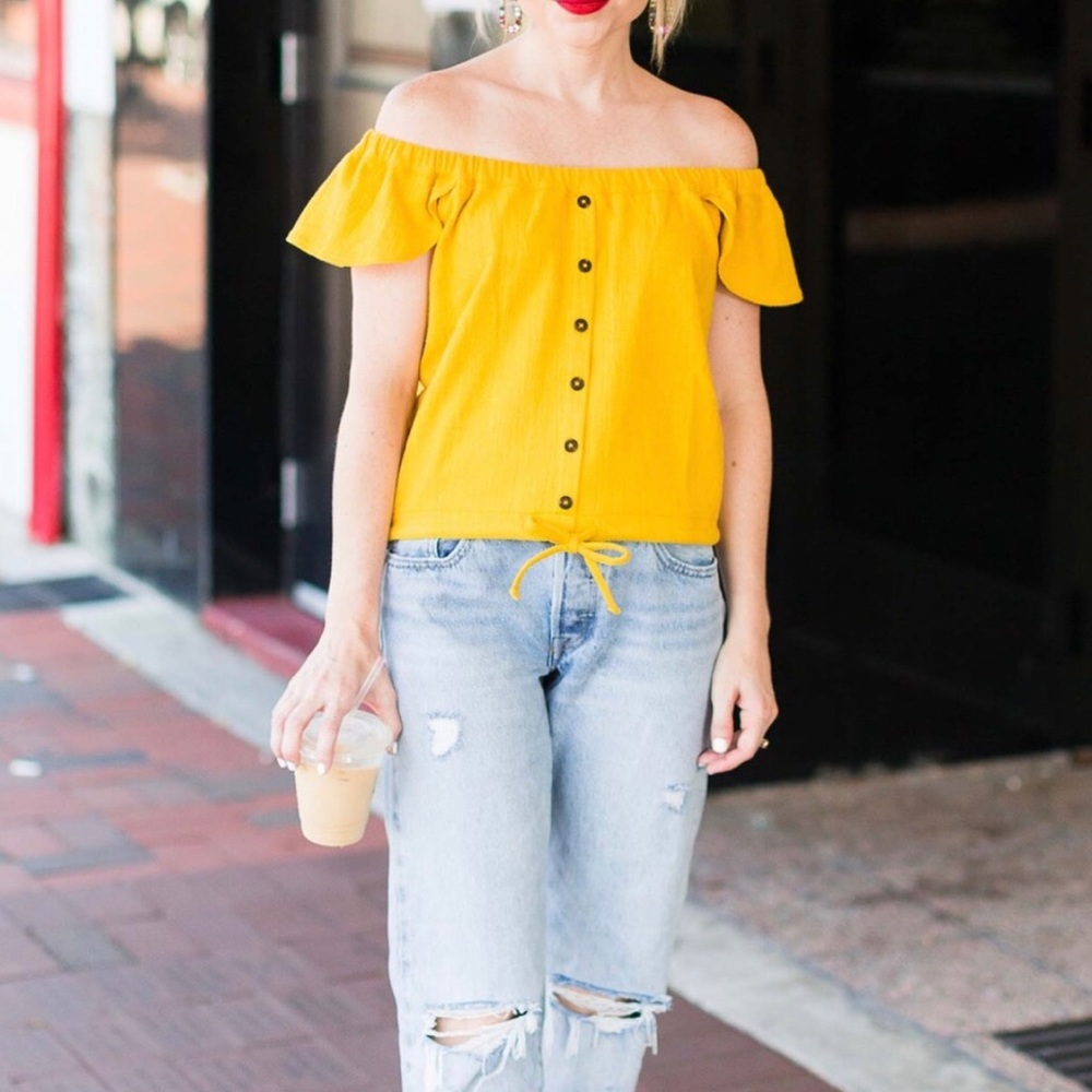 Madewell convertible off-shoulder button blouse by Texture & Thread